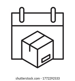 delivery packaging, calendar cardboard box cargo distribution, logistic shipment of goods vector illustration line style icon