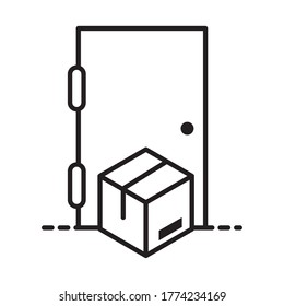 embalaje de entrega, caja de cartón en la distribución de carga en el hogar de la puerta, envío logístico de mercancías ilustraciones vectoriales estilo de línea icono