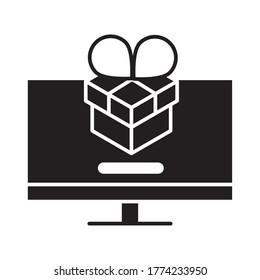 delivery packaging, computer digital gift box distribution, logistic shipment of goods vector illustration silhouette style icon