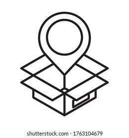 delivery packaging, navigation pointer cardboard box cargo distribution, logistic shipment of goods vector illustration line style icon