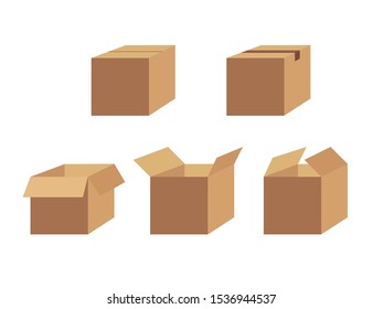 Delivery packaging open and closed box with fragile signs. Vector illustration isolated on white background for web, icon, info graphic.brown box