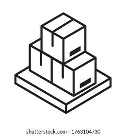 delivery packaging, pile cardboard box on wooden cargo distribution, logistic shipment of goods vector illustration line style icon