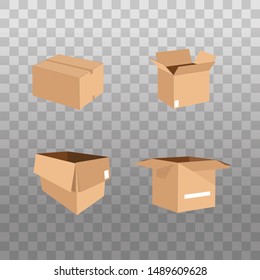 Delivery packaging set cardboard box  vector illustration. Transparent background