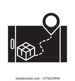 empaquetado de entrega, distribución de carga de la caja de cartón de seguimiento de smartphone, envío logístico de mercancías ilustración de vector símil estilo icono