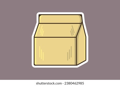 Delivery Paper Bag Sticker vector illustration. Delivery service objects icon concept. Restaurant food delivery service bag sticker design vector with shadow.