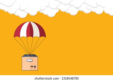 Delivery with parachute. Dropshipping. Package flying on parachute, delivery service concept. Flat design