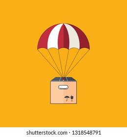 Delivery with parachute. Dropshipping. Package flying on parachute, delivery service concept. Flat design