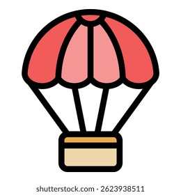 Delivery parachute icon. Outline delivery parachute vector icon color flat isolated