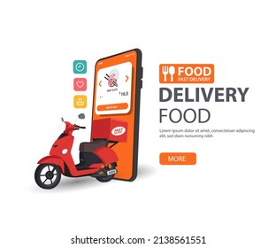 Delivery Parcel Box with mobile phone. Fast online delivery service. Online order. Internet e-commerce. concept for website or banner. 3D Perspective Vector illustration