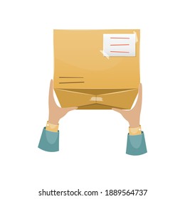 Delivery of the parcel by the postman to the recipient at home. Mail delivery.