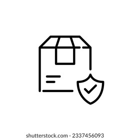 Delivery parcel and protection shield. Shipment insurance. Pixel perfect, editable stroke