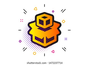 Delivery parcel sign. Halftone circles pattern. Box icon. Packing boxes symbol. Classic flat packing boxes icon. Vector
