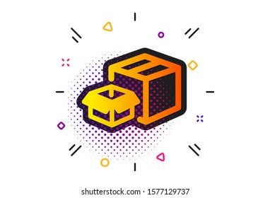 Delivery parcel sign. Halftone circles pattern. Packing boxes icon. Cargo box symbol. Classic flat packing boxes icon. Vector