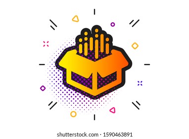 Delivery parcel sign. Halftone circles pattern. Open box icon. Cargo package symbol. Classic flat open box icon. Vector