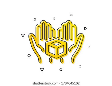 Señal de paquete de entrega. Mantener el icono de la caja abierta. Símbolo del paquete de carga. Patrón de círculos amarillos. Icono de la barra de retención clásica. Elementos geométricos. Vector