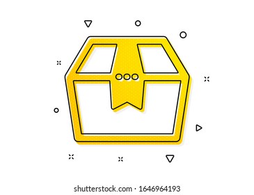 Paketzeichen für die Lieferung. Paketbox-Symbol. Warenzeichen. Gelbe Kreise Muster. Symbol für klassisches Paket. Geometrische Elemente. Vektorillustration