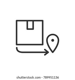 Delivery of parcels. Boxes arrow and map pin. Line with Editable stroke