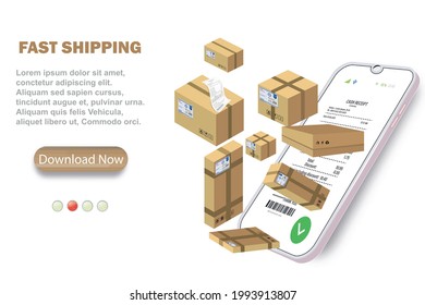 Entrega de paquetes. El concepto de entrega rápida de mercancías al destinatario. Ilustración vectorial de un diseño de servicio de entrega