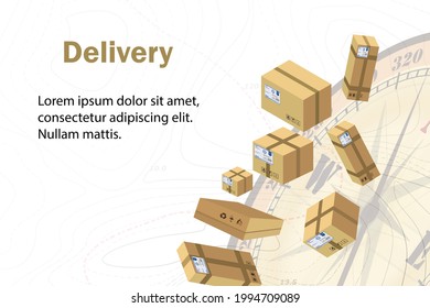 Delivery of parcels. Fast delivery concept on map background with compass. Vector illustration
