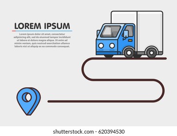 Delivery path. Blue trailer. Shipping background. Vector illustration