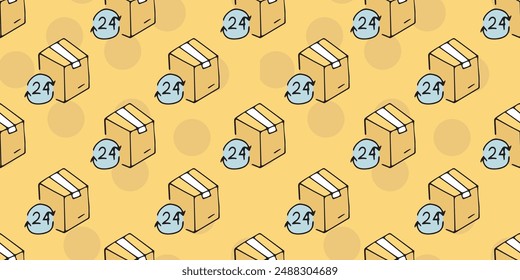 delivery. the pattern. seamless pattern. seamless. mail. box. sticker. to send. the package. postman. on a colored background. package. drawing. doodle. minimalism. black lines.