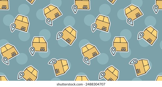 delivery. the pattern. seamless pattern. seamless. mail. box. sticker. to send. the package. postman. on a colored background. package. drawing. doodle. minimalism. black lines.