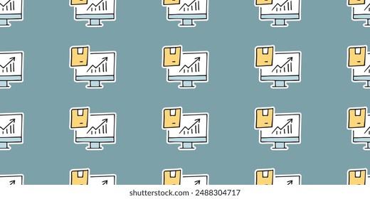 delivery. the pattern. seamless pattern. seamless. mail. box. sticker. to send. the package. postman. on a colored background. package. drawing. doodle. minimalism. black lines.