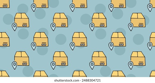 delivery. the pattern. seamless pattern. seamless. mail. box. sticker. to send. the package. postman. on a colored background. package. drawing. doodle. minimalism. black lines.