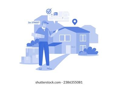 Delivery Person Checking Delivery Address