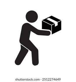 Delivery person courier icon vector, moving man with box, person holding in hand package, con from delivery and logistic collection for web,