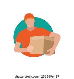 Delivery Person Holding Orange Uniform Parcel Box