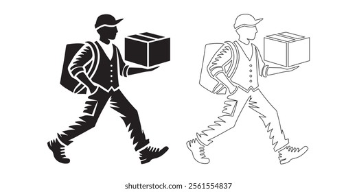 Delivery Person Holding Package  Black and White Silhouette