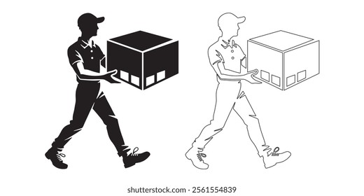 Delivery Person Holding Package  Black and White Silhouette
