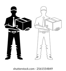Delivery Person Holding Package  Black and White Silhouette