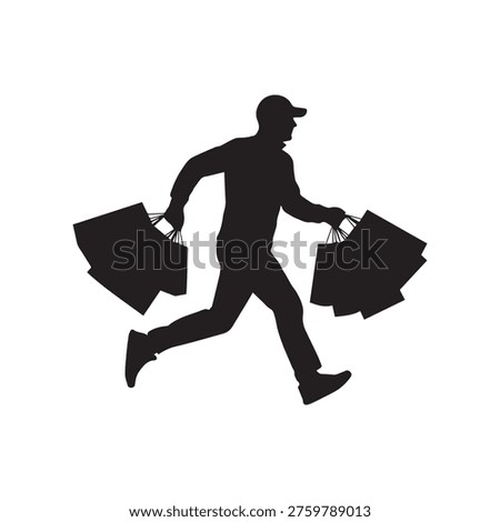 a delivery person in a hurry carrying multiple shopping bags