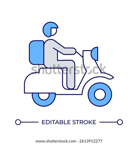Delivery person on motorbike line color icon. Employee transporting ordered products. Courier riding motor scooter. Isolated vector illustration. Flat colorful symbol design. Editable stroke