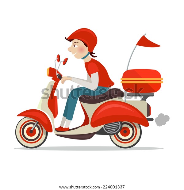 Personne De Livraison Sur Scooter Retro Image Vectorielle De Stock Libre De Droits