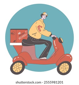 Delivery person on scooter bicycle isolated concept. Vector graphic design illustration element