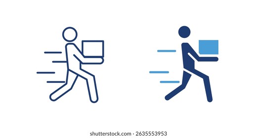 Delivery person running with a package. Ideal for fast courier and express services.