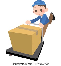 delivery person who push hand truck and box