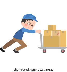 delivery person who push heavy hand truck