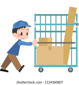 delivery person who push Roll-Box-Pallet