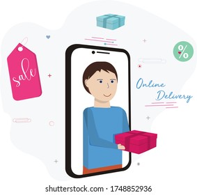 delivery from the phone. delivery man and package
