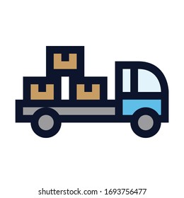Delivery Pickup Truck With Boxes. Simple Vector Color Icon.