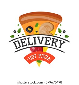 Delivery pizza badge vector illustration.