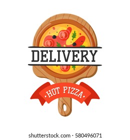 Delivery pizza badge vector illustration.