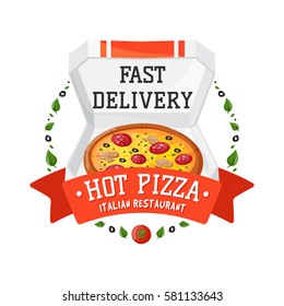Delivery pizza badge vector illustration.
