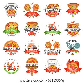 Delivery pizza badge vector illustration.
