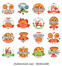 Delivery pizza badge vector illustration.