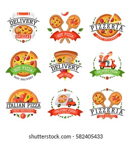 Delivery pizza badge vector illustration.